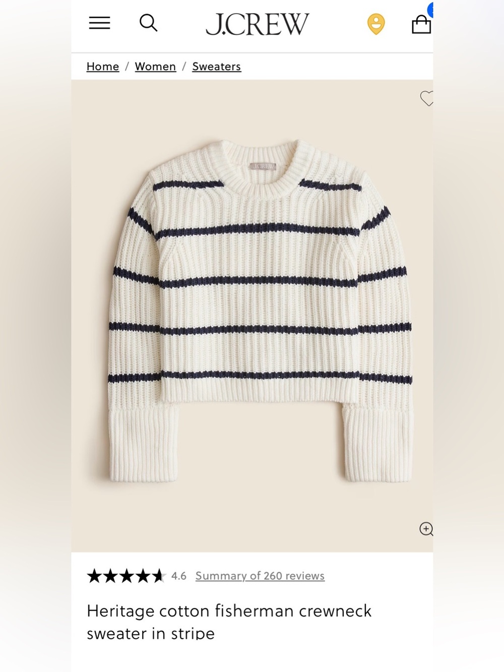 J. Crew NWT Heritage cotton fisherman crewneck sweater in Stripe